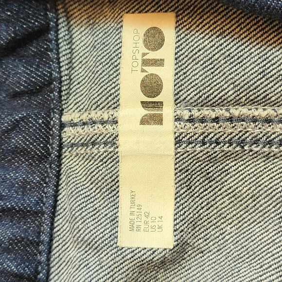 TOPSHOP MOTO Blue Denim Mini Dress Sleeveless Zip Up Front Belted Tie Waist 10 - Picture 11 of 13